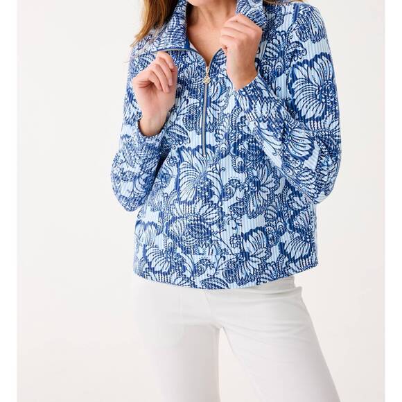 LILLY PULITZER Tops - NEW LILLY PULITZER eleni upf 50+ half zip pullover in starlight navy proud as a